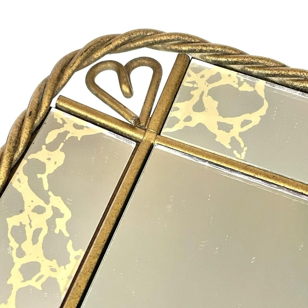 Vintage Gold Vein Mirror Vanity Tray Twisted‎ Rope Heart Frame Wall Decor